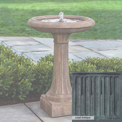 Lead Antique Patina for the Campania International Longmeadow Fountain, deep blues and greens blended with grays for an old-world garden.
