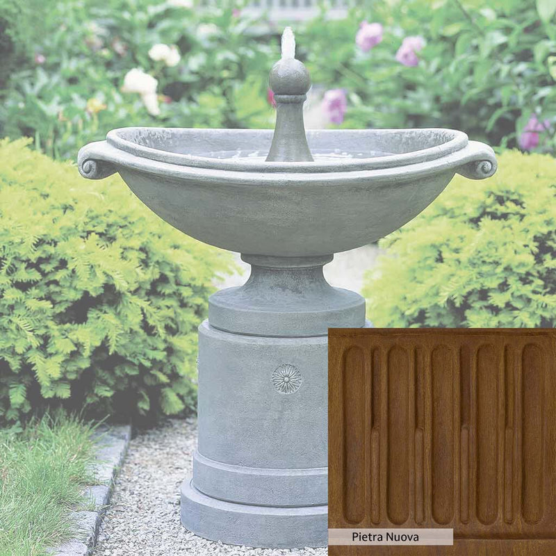 Pietra Nuova Patina for the Campania International Medici Ellipse Fountain, a rich brown blended with black and orange.