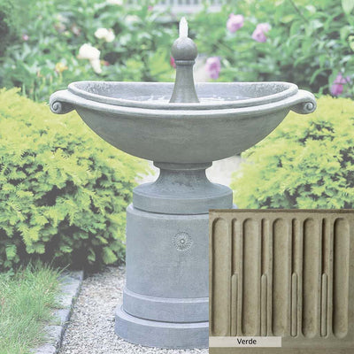 Verde Patina for the Campania International Medici Ellipse Fountain, green and gray come together in a soft tone blended into a soft green.