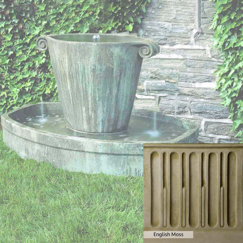 English Moss Patina for the Campania International Anfora Fountain, green blended into a soft pallet with a light undertone of gray.