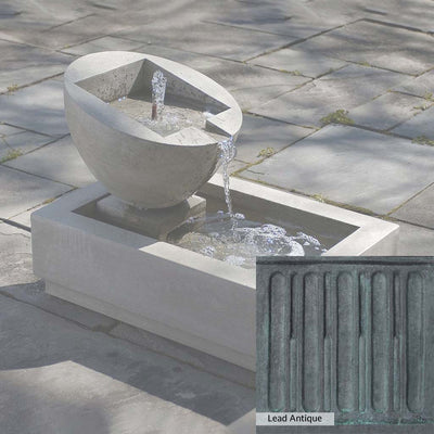 Lead Antique Patina for the Campania International Genesis II Fountain, deep blues and greens blended with grays for an old-world garden.