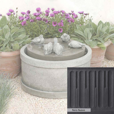 Nero Nuovo Patina for the Campania International Passaros Fountain, bold dramatic black patina for the garden.