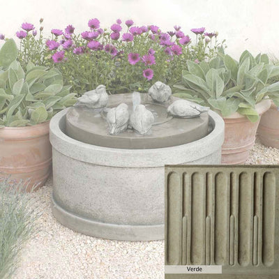 Verde Patina for the Campania International Passaros Fountain, green and gray come together in a soft tone blended into a soft green.