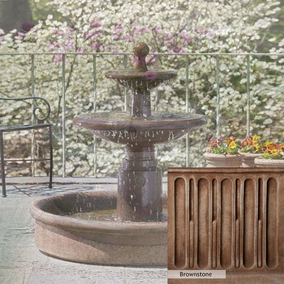 Brownstone Patina for the Campania International Esplanade Two Tier Fountain, brown blended with hints of red and yellow, works well in the garden.