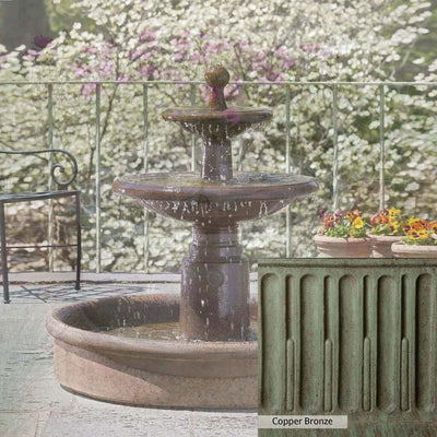 Copper Bronze Patina for the Campania International Esplanade Two Tier Fountain, blues and greens blended into the look of aged copper.