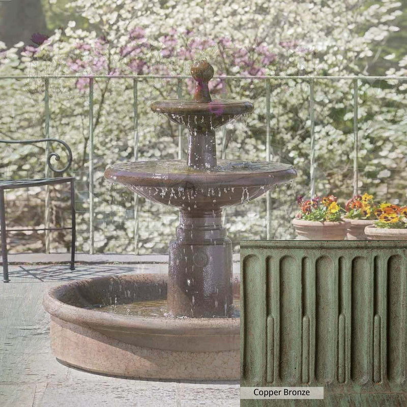 Copper Bronze Patina for the Campania International Esplanade Two Tier Fountain, blues and greens blended into the look of aged copper.