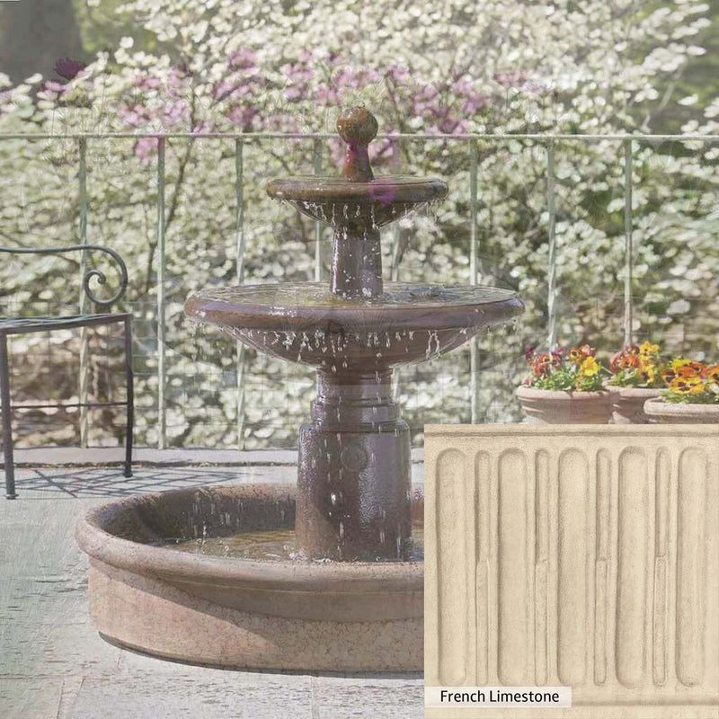 French Limestone Patina for the Campania International Esplanade Two Tier Fountain, old-world creamy white with ivory undertones.