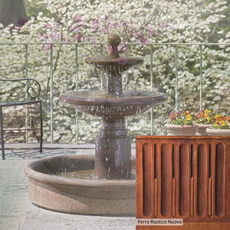 Ferro Rustico Nuovo Patina for the Campania International Esplanade Two Tier Fountain, red and orange blended in this striking color for the garden.