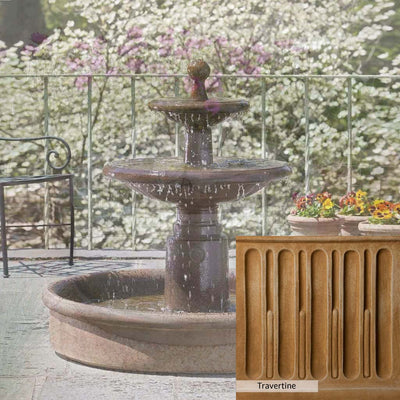 Travertine Patina for the Campania International Esplanade Two Tier Fountain, soft yellows, oranges, and brown for an old-word garden.