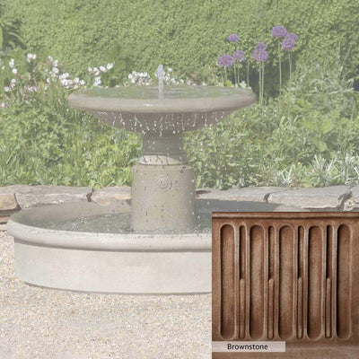 Brownstone Patina for the Campania International Esplanade Fountain, brown blended with hints of red and yellow, works well in the garden.