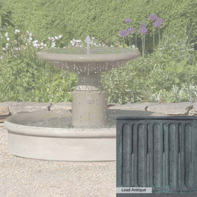 Lead Antique Patina for the Campania International Esplanade Fountain, deep blues and greens blended with grays for an old-world garden.