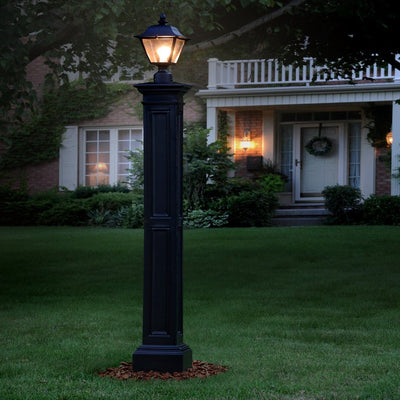 The Mayne Liberty Lamp Post with Mount, in the black finish, installed for curb appeal.