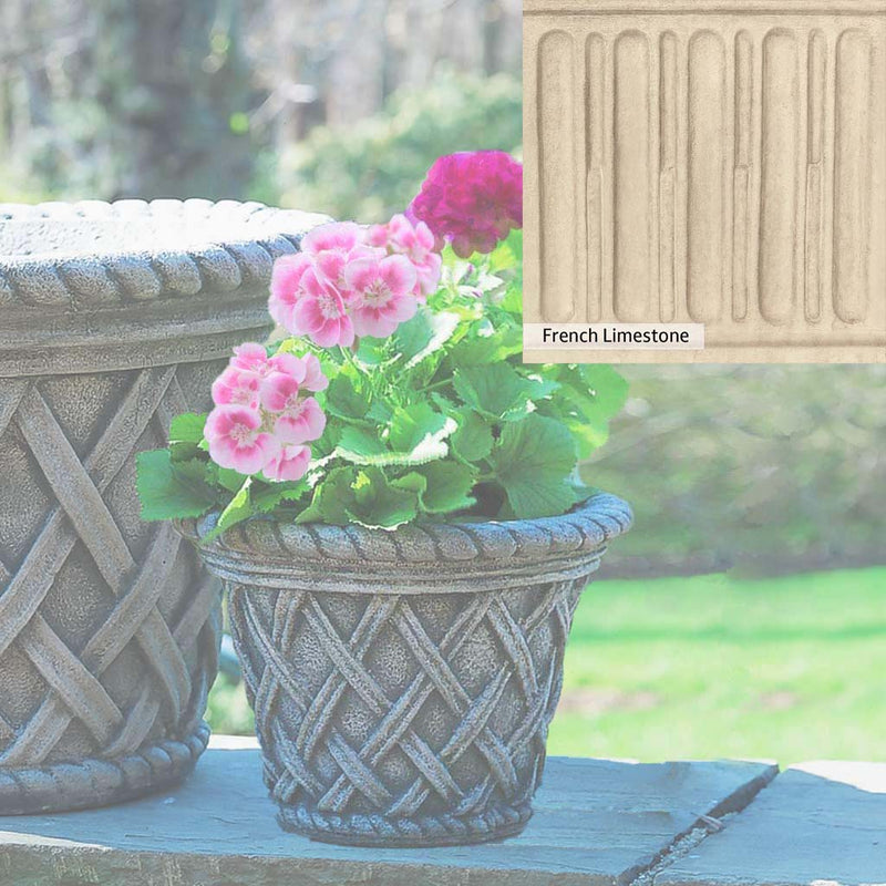French Limestone Patina for the Campania International English Weave Small Planter, old-world creamy white with ivory undertones.