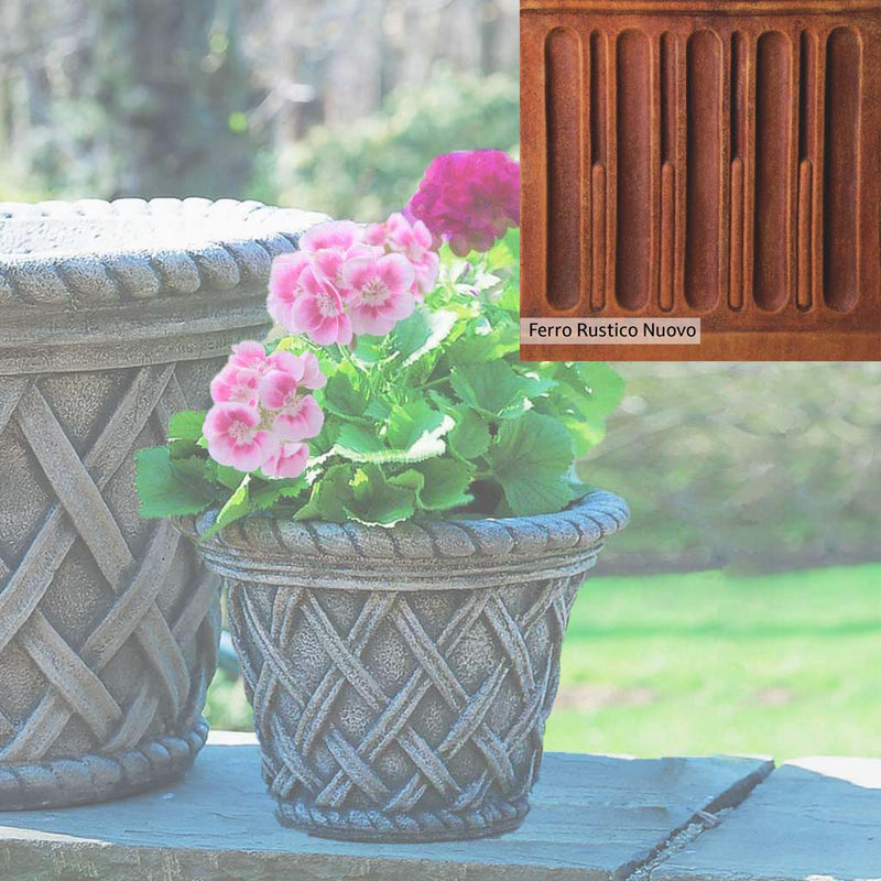 Ferro Rustico Nuovo Patina for the Campania International English Weave Small Planter, red and orange blended in this striking color for the garden.