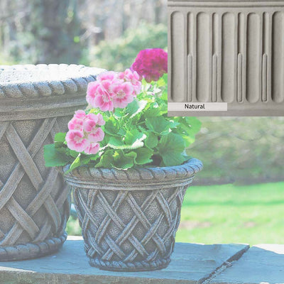 Natural Patina for theCampania International English Weave Small Planter is unstained cast stone, the brightest and whitest finish that will age.