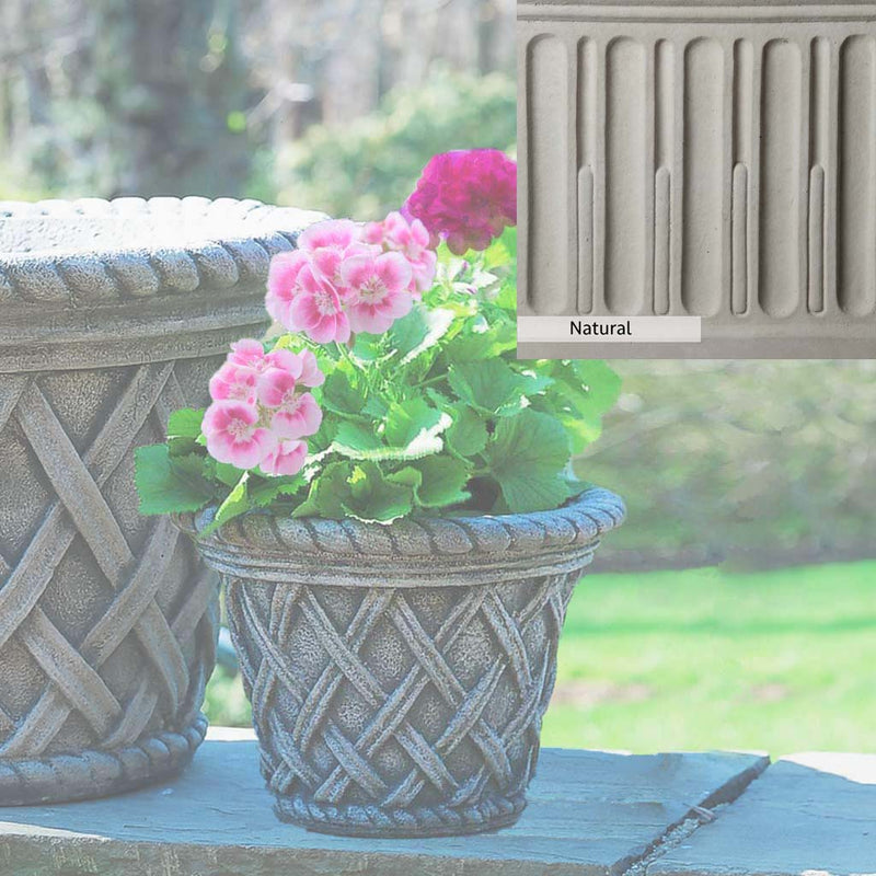 Natural Patina for theCampania International English Weave Small Planter is unstained cast stone, the brightest and whitest finish that will age.