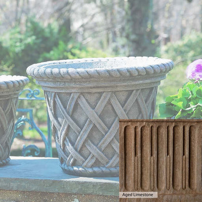 Aged Limestone Patina for the Campania International English Weave Large Planter, brown, orange, and green for an old stone look.