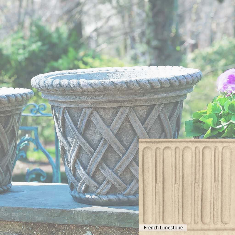 French Limestone Patina for the Campania International English Weave Large Planter, old-world creamy white with ivory undertones.
