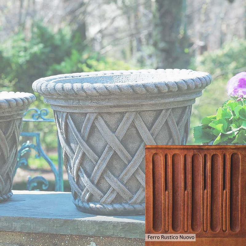 Ferro Rustico Nuovo Patina for the Campania International English Weave Large Planter, red and orange blended in this striking color for the garden.