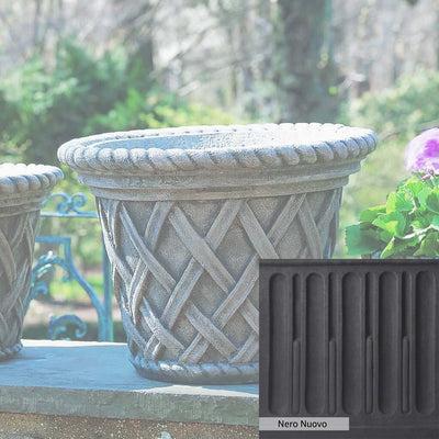 Nero Nuovo Patina for theCampania International English Weave Large Planter, bold dramatic black patina for the garden.