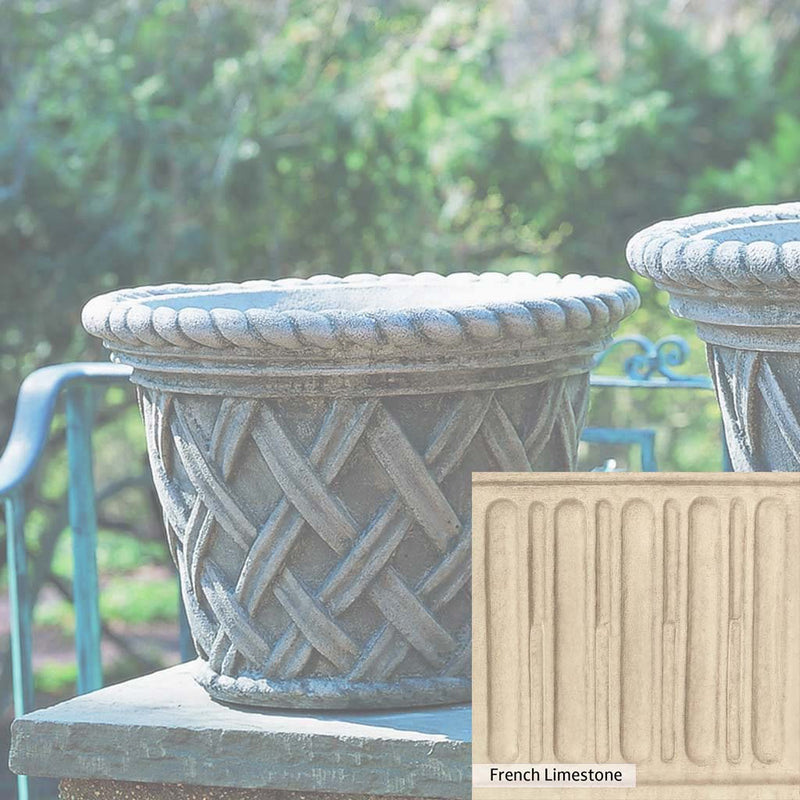 Ferro Rustico Nuovo Patina for the Campania International English Weave Medium Planter, red and orange blended in this striking color for the garden.