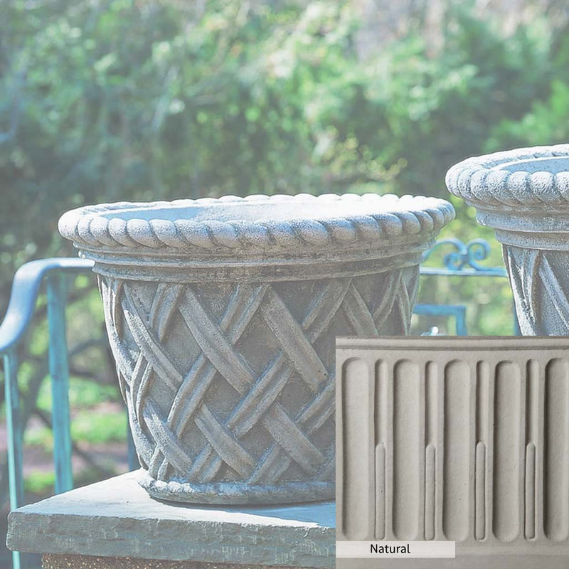 Natural Patina for theCampania International English Weave Medium Planter is unstained cast stone, the brightest and whitest finish that will age.