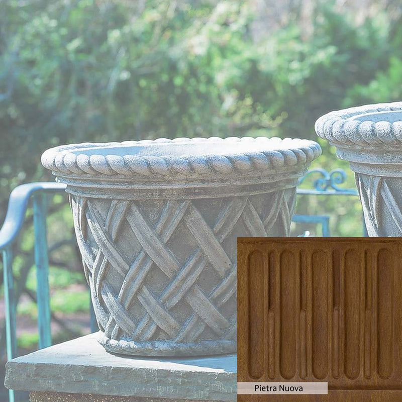 Pietra Nuova Patina for the Campania International English Weave Medium Planter, a rich brown blended with black and orange.