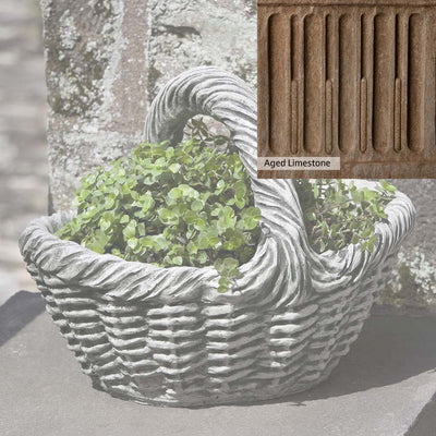 Aged Limestone Patina for the Campania International Basket with Handle Small Planter, brown, orange, and green for an old stone look.