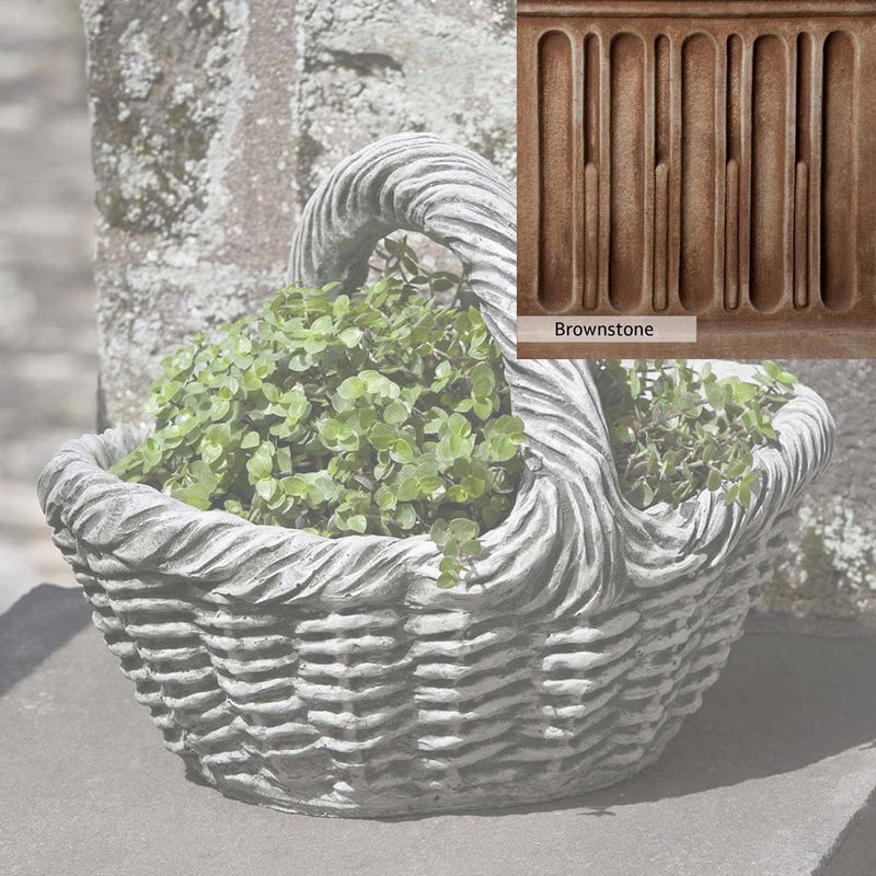 Brownstone Patina for the Campania International Basket with Handle Small Planter, brown blended with hints of red and yellow, works well in the garden.
