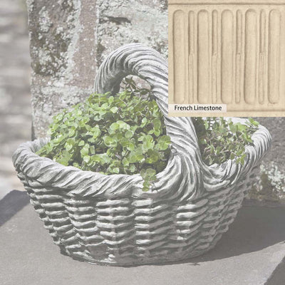 French Limestone Patina for the Campania International Basket with Handle Small Planter, old-world creamy white with ivory undertones.