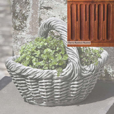Ferro Rustico Nuovo Patina for the Campania International Basket with Handle Small Planter, red and orange blended in this striking color for the garden.