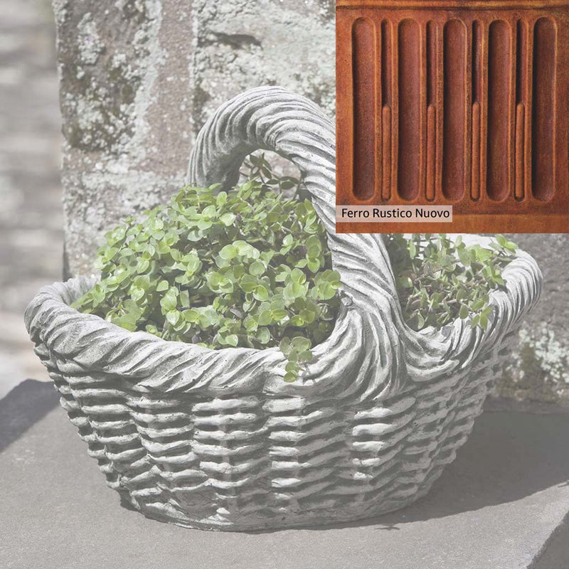 Ferro Rustico Nuovo Patina for the Campania International Basket with Handle Small Planter, red and orange blended in this striking color for the garden.