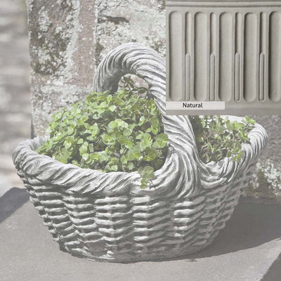 Natural Patina for theCampania International Basket with Handle Small Planter is unstained cast stone, the brightest and whitest finish that will age.