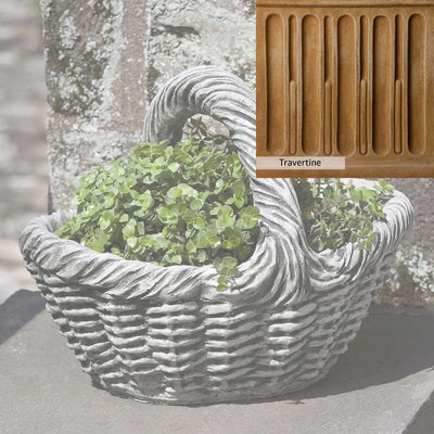Travertine Patina for the Campania International Basket with Handle Small Planter, soft yellows, oranges, and brown for an old-word garden.