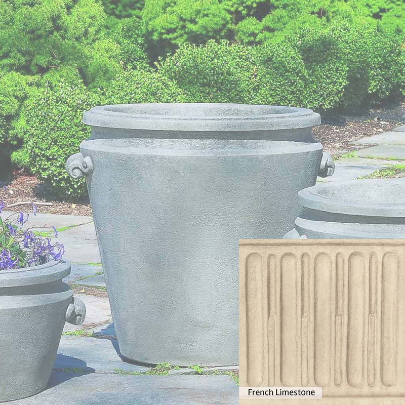 French Limestone Patina for the Campania International Scroll Handle Large Planter, old-world creamy white with ivory undertones.