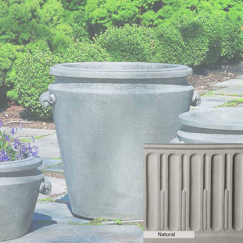 Natural Patina for theCampania International Scroll Handle Large Planter is unstained cast stone, the brightest and whitest finish that will age.