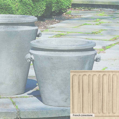 French Limestone Patina for the Campania International Scroll Handle Medium Planter, old-world creamy white with ivory undertones.