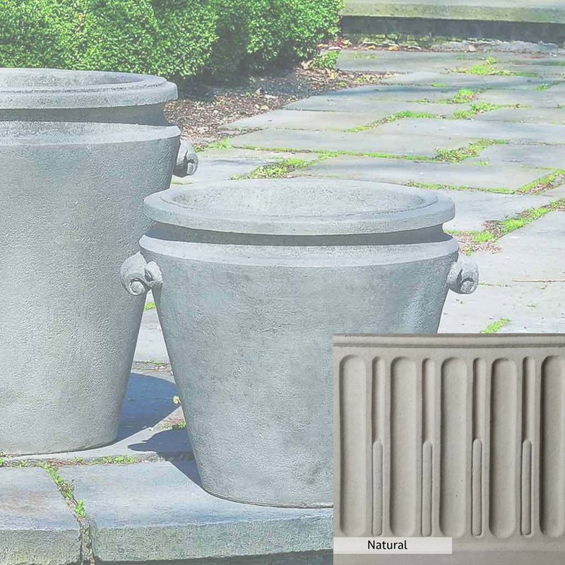 Natural Patina for theCampania International Scroll Handle Medium Planter is unstained cast stone, the brightest and whitest finish that will age.
