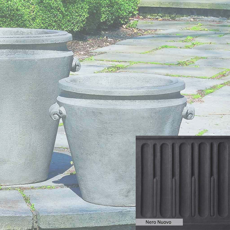 Nero Nuovo Patina for theCampania International Scroll Handle Medium Planter, bold dramatic black patina for the garden.
