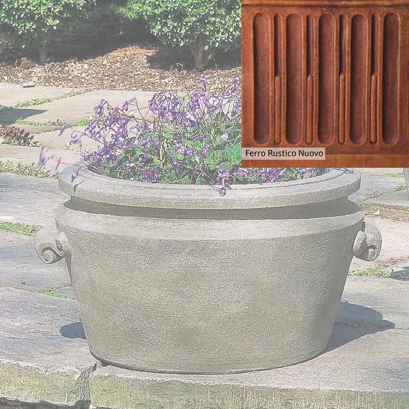French Limestone Patina for the Campania International Scroll Handle Tub Planter, old-world creamy white with ivory undertones.