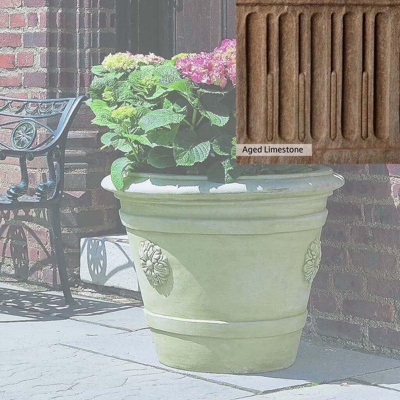 Aged Limestone Patina for the Campania International Certosa Medallion Planter, brown, orange, and green for an old stone look.