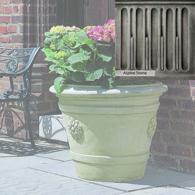 Alpine Stone Patina for the Campania International Certosa Medallion Planter, a medium gray with a bit of green to define the details.