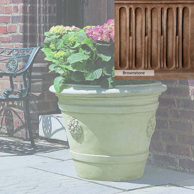 Brownstone Patina for the Campania International Certosa Medallion Planter, brown blended with hints of red and yellow, works well in the garden.