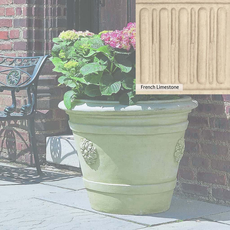 Ferro Rustico Nuovo Patina for the Campania International Certosa Medallion Planter, red and orange blended in this striking color for the garden.