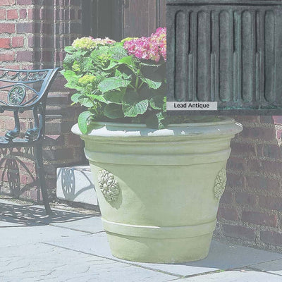 The Lead Antique Patina for the Campania International Certosa Medallion Planter, aged blue and grey layered to give the look of a classic antique lead patina.
