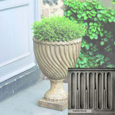 Alpine Stone Patina for the Campania International Ravenna Urn, a medium gray with a bit of green to define the details.