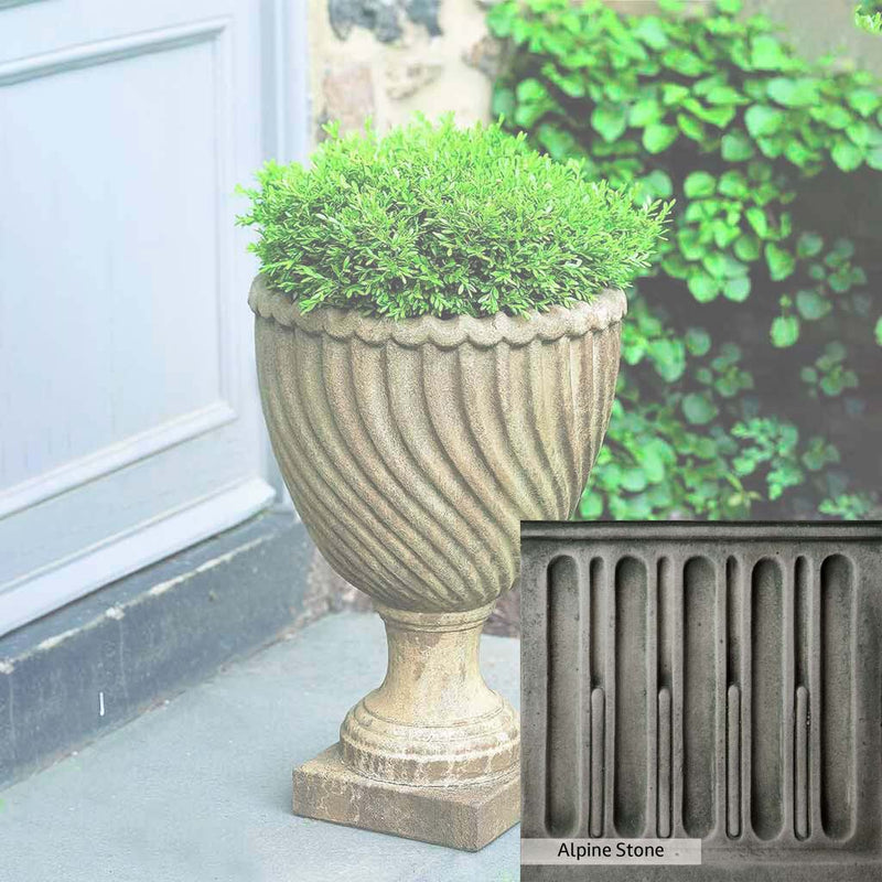 Alpine Stone Patina for the Campania International Ravenna Urn, a medium gray with a bit of green to define the details.