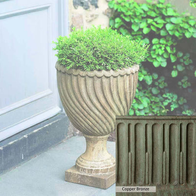Copper Bronze Patina for theCampania International Ravenna Urn, blues and greens blended into the look of aged copper.