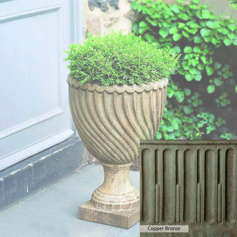 Copper Bronze Patina for theCampania International Ravenna Urn, blues and greens blended into the look of aged copper.
