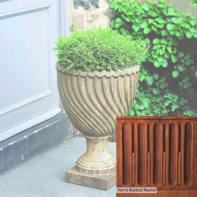 Ferro Rustico Nuovo Patina for the Campania International Ravenna Urn, red and orange blended in this striking color for the garden.